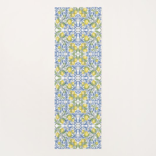 Lemon Citrus Blue Mediterranean Tile Pattern Yogamat (Achterkant)
