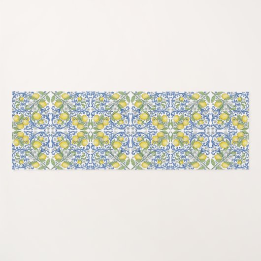 Lemon Citrus Blue Mediterranean Tile Pattern Yogamat (Voorkant (horizontaal))