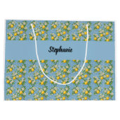 Lemon Citrus Blue Tile Pattern Monogram Name Groot Cadeauzakje (Achterkant)