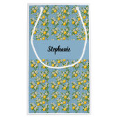 Lemon Citrus Blue Tile Pattern Monogram Name Klein Cadeauzakje (Achterkant)