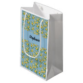 Lemon Citrus Blue Tile Pattern Monogram Name Klein Cadeauzakje (Voorkant Gekanteld)