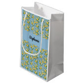 Lemon Citrus Blue Tile Pattern Monogram Name Klein Cadeauzakje (Achterkant Gekanteld)