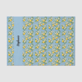 Lemon Citrus Blue Tile Pattern Monogram Name Tissuepapier