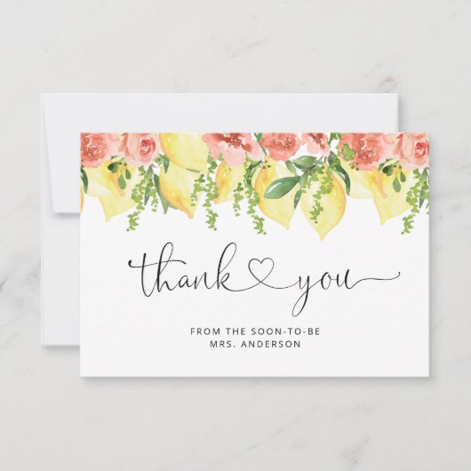 Lemon Citrus | Botanische Bruidsdouche Bedankkaart (Voorkant)