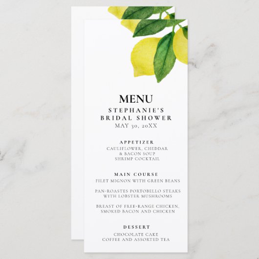 Lemon Citrus Branch Greenery Vrijgezellenfeest Menu (Voorkant / Achterkant)