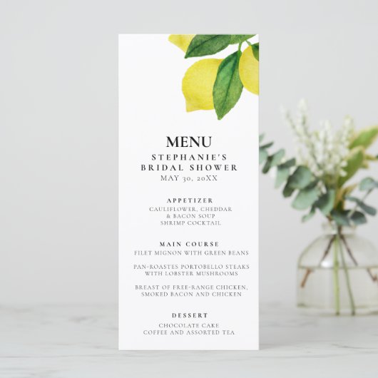 Lemon Citrus Branch Greenery Vrijgezellenfeest Menu (Staand voorkant)