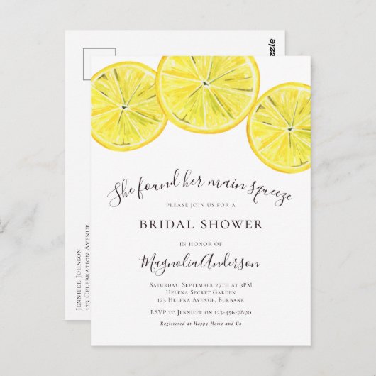Lemon Citrus Bridal Shower Briefkaart (Voorkant / Achterkant)
