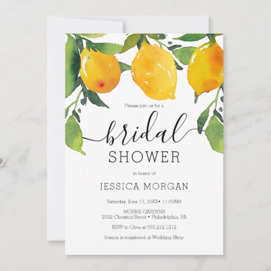 Lemon Citrus Bridal Shower Invitation Kaart (Voorkant)