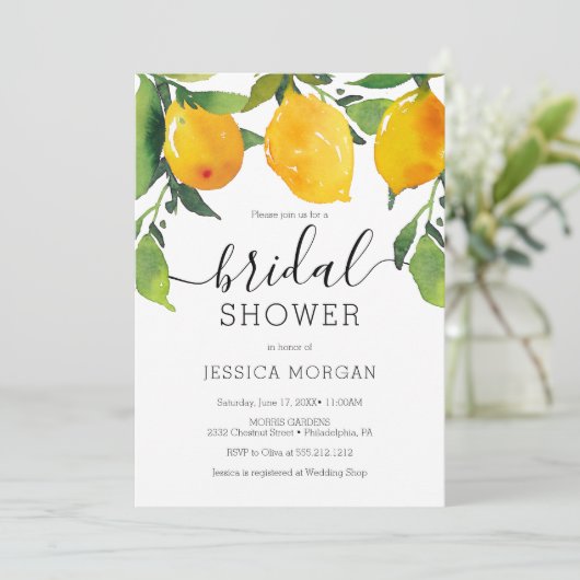Lemon Citrus Bridal Shower Invitation Kaart (Staand voorkant)