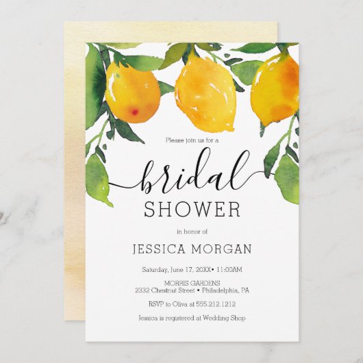 Lemon Citrus Bridal Shower Invitation Kaart (Voorkant / Achterkant)