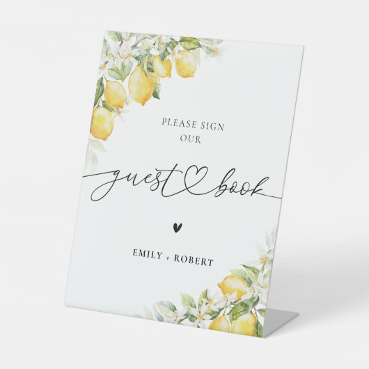 Lemon Citrus bruiloft gastenboek teken Reclamebord Met Voetstuk (Voorkant)