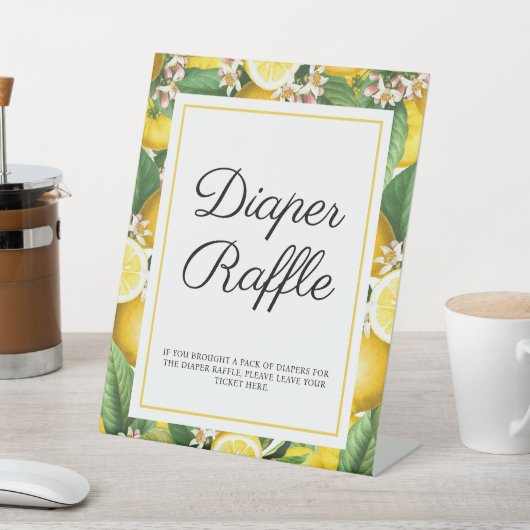 Lemon Citrus Diaper Raffle Summer Baby shower Reclamebord Met Voetstuk (Insitu)