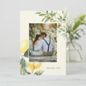 Lemon Citrus Elegante Trouwfoto Dank u kaart (Staand voorkant)