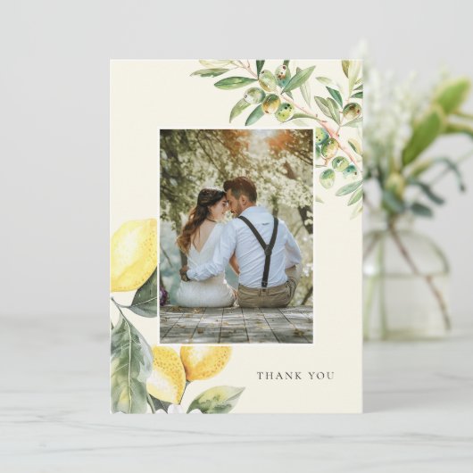 Lemon Citrus Elegante Trouwfoto Dank u kaart (Staand voorkant)