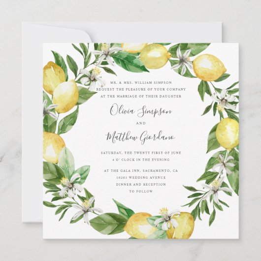 Lemon Citrus en verlaat de officiële bruiloft Kaart (Voorkant)