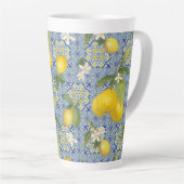 Lemon Citrus Floral Blue n White Farmhouse Latte Mok (Rechterhoek)