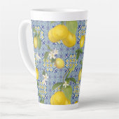 Lemon Citrus Floral Blue n White  Farmhouse Latte Mok (Linkerhoek)