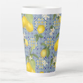Lemon Citrus Floral Blue n White  Farmhouse Latte Mok (Voorkant)