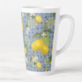 Lemon Citrus Floral Blue n White  Farmhouse Latte Mok (Rechts)