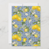 Lemon Citrus Floral Blue Tegel Waterverf bruiloft Kaart (Achterkant)