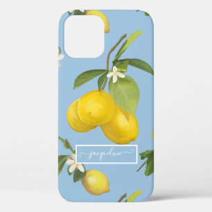 Lemon Citrus Floral Dusty Blue Foliage Greenery Case-Mate iPhone Case