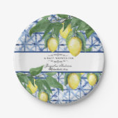 Lemon Citrus Floral Foliage Blue White Baby shower Papieren Bordje (Voorkant)