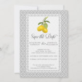 Lemon Citrus Floral Foliage Grey Yellow Photo Save The Date (Voorkant)
