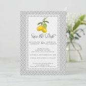 Lemon Citrus Floral Foliage Grey Yellow Photo Save The Date (Staand voorkant)