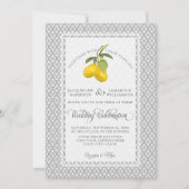 Lemon Citrus Floral Gray Yellow White Wedding Kaart (Voorkant)