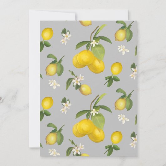 Lemon Citrus Floral Gray Yellow White Wedding Kaart (Achterkant)