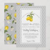 Lemon Citrus Floral Gray Yellow White Wedding Kaart (Voorkant / Achterkant)