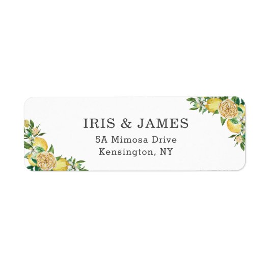 Lemon Citrus Floral Greenery Wedding Bridal Baby Etiket (Voorkant)