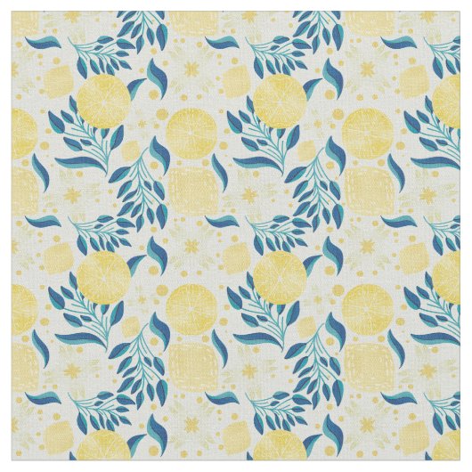 Lemon Citrus Floral Pattern Stof (Close Up)