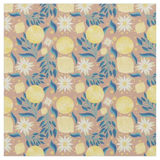 Lemon Citrus Floral Peach Stof (Close Up)