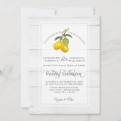 Lemon Citrus Floral Yellow White Grey Wood Weddens Kaart (Voorkant)