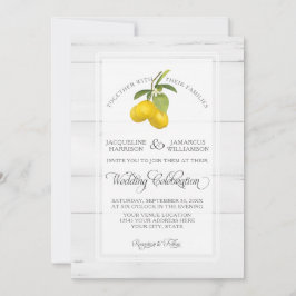 Lemon Citrus Floral Yellow White Grey Wood Weddens Kaart