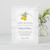 Lemon Citrus Floral Yellow White Grey Wood Weddens Kaart (Staand voorkant)