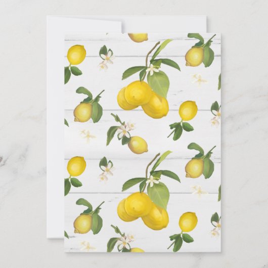 Lemon Citrus Floral Yellow White Grey Wood Weddens Kaart (Achterkant)