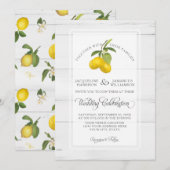 Lemon Citrus Floral Yellow White Grey Wood Weddens Kaart (Voorkant / Achterkant)