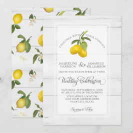 Lemon Citrus Floral Yellow White Grey Wood Weddens Kaart