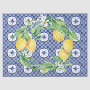 Lemon Citrus Foliage Farmhouse Navy Blue n White Tissuepapier