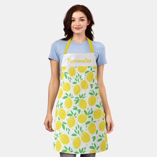 Lemon Citrus Fruit Orchard Pattern Women's Cooking Schort (Gedragen)