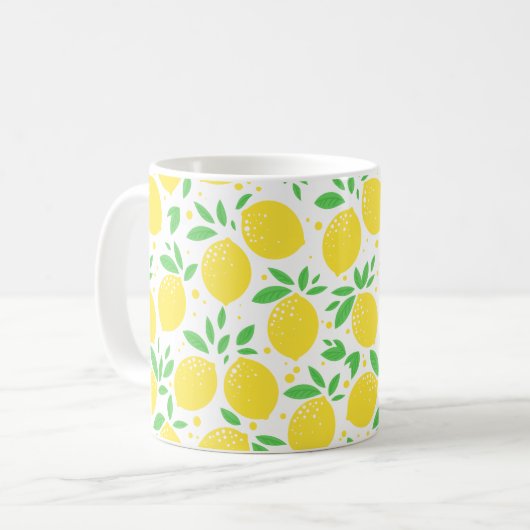 Lemon Citrus Fruit Orchard Yellow Pattern Koffiemok (Voorkant links)
