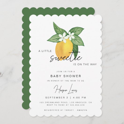 Lemon Citrus Fruit Summer Baby shower Invitation Kaart (Voorkant / Achterkant)