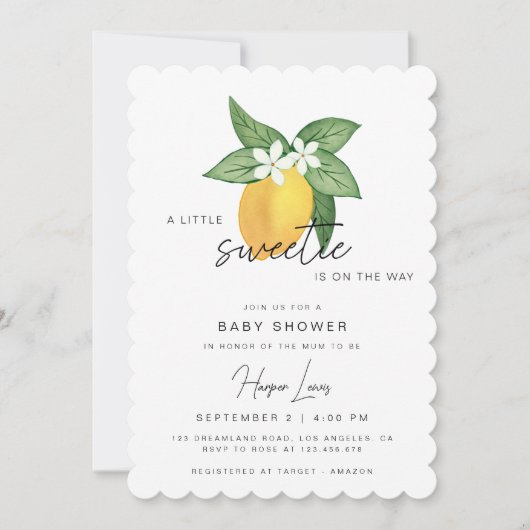 Lemon Citrus Fruit Summer Baby shower Invitation Kaart (Voorkant)