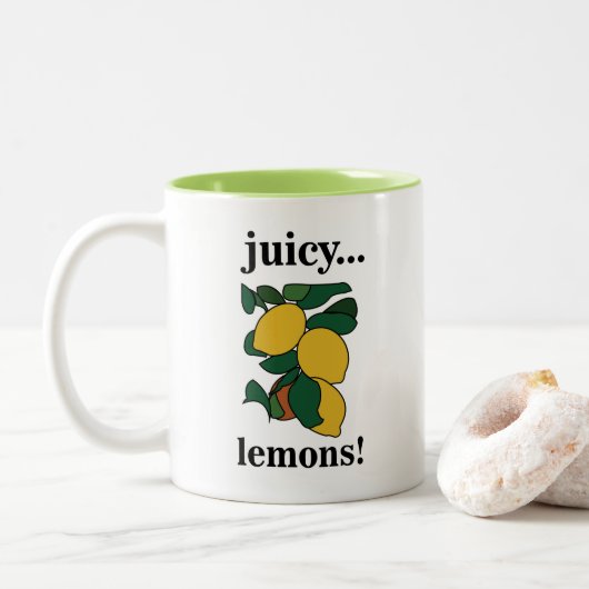 Lemon Citrus Fruit Tweekleurige Koffiemok (Met donut)
