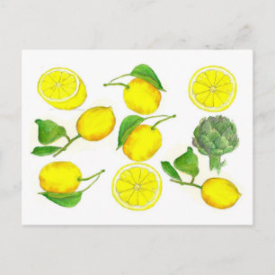 Lemon Citrus Fruit Waterverf Schilderkunst Briefkaart