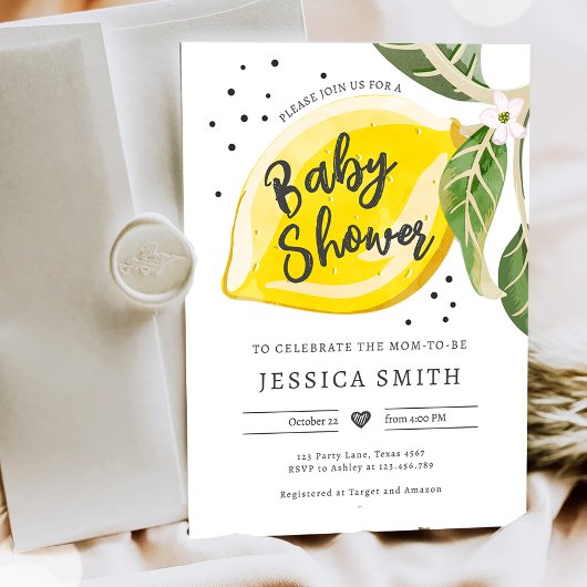Lemon Citrus Greenery Summer Baby shower Kaart