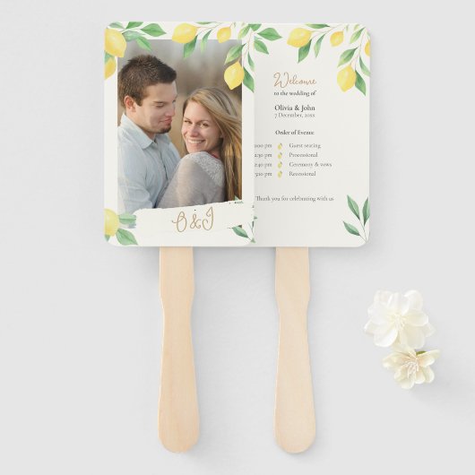 Lemon Citrus Greenery Wedding Ceremony Fan Program Handwaaier (Voorkant en achterkant)