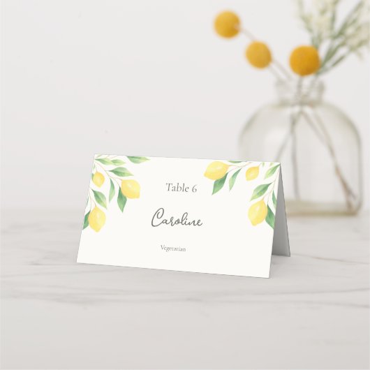 Lemon Citrus Greenery Wedding Place Card with Meal Plaatskaartje (Voorkant)
